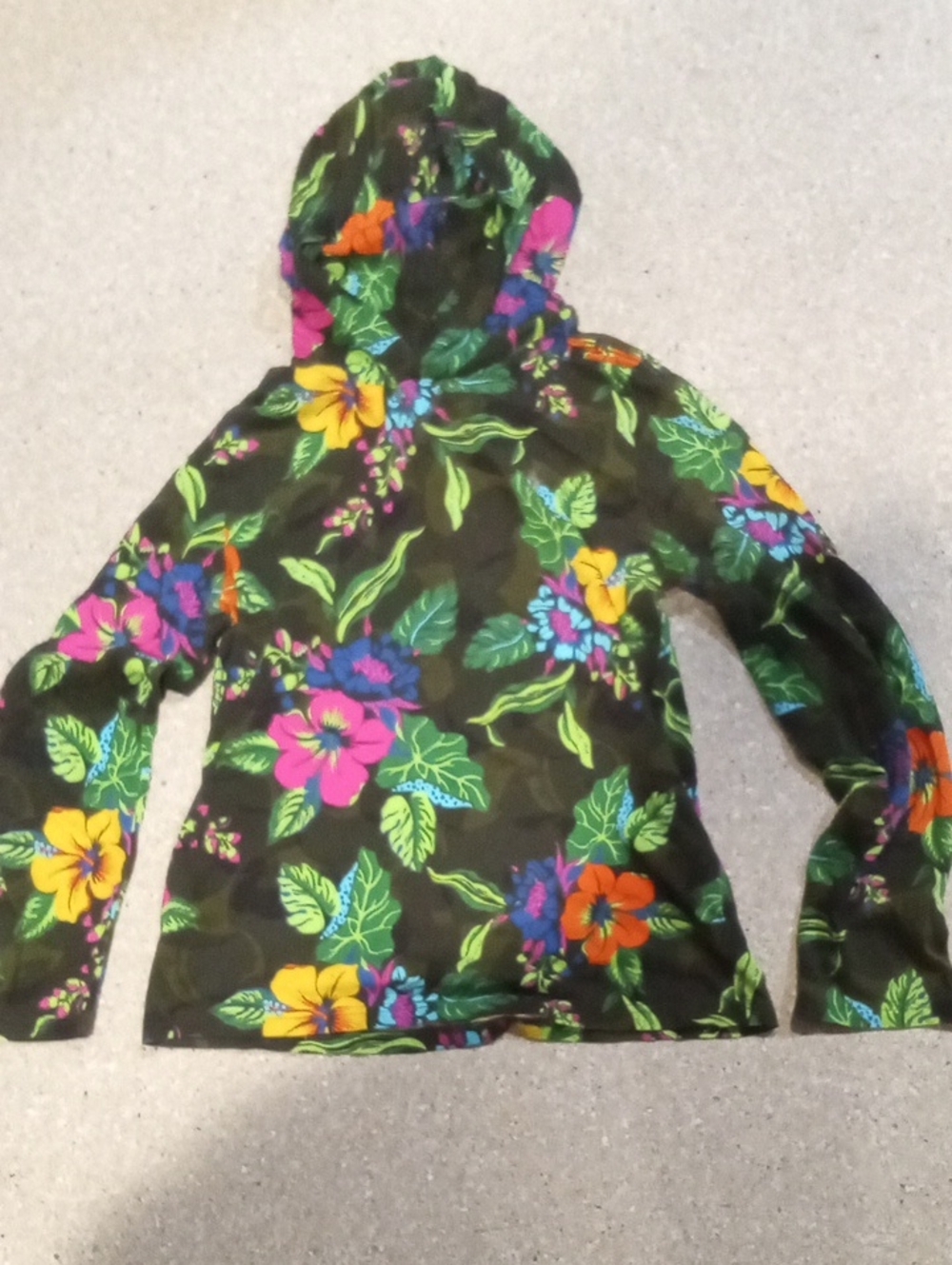 #806 "Polo by Ralph Lauren" Black Hooded Shirt with Bright Floral Print